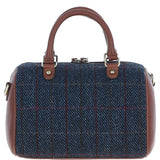 Ashwood Leather & Harris Tweed® Cloth Medium Barrel Bag Tan/Navy: TW-62-11-TN