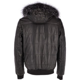 Men's Leather Hooded Bomber Jacket Black: 1160