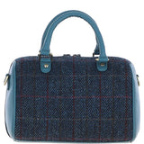 Ashwood Leather & Harris Tweed® Cloth Medium Barrel Bag Teal/Navy: TW-62-16-TN