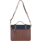 Ashwood Leather & Harris Tweed® Cloth Large Satchel Bag with Twist Lock Tan/Navy: TW-35-11-TN