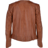Womens Collarless Leather Jacket Tan/nap: AWL-280