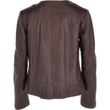 Womens Collarless Leather Jacket  Mid Brown/nap: AWL-280