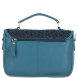 Ashwood Leather & Harris Tweed® Cloth Satchel Bag Teal/Navy: TW-68-16-TN