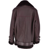 Womens Oversized Sheepskin Flying Biker Jacket Bordeaux: KB-20091
