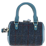 Ashwood Leather & Harris Tweed® Cloth X-Small Barrel Bag Teal/Navy: TW-60-16-TN