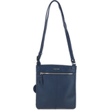 Genuine Leather Crossbody x Shoulder Bag with Golden Accents Navy: 64239