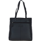 Black Leather Shoulder Bag with Zebra Print Pocket: ELA 1128