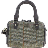 Ashwood Leather & Harris Tweed® Cloth X-Small Barrel Bag Brown/Green: TW-60-09-BG