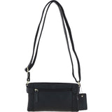 Two Section Zip Top Leather Crossbody Bag Black: K-44