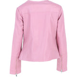 Women's Collarless Leather Fashion Jacket Pink: AWL-284