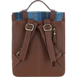 Ashwood Leather & Harris Tweed® Cloth Medium Backpack with Twist Lock Tan/LT Blue: TW-37-05-TB
