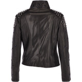 Ladies Vegetable Tanned Leather Studded Biker Jacket Black: DC 648
