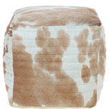 Luxurious Ashwood Leather Cubic Pouffe Beige: M-21758
