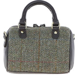 Ashwood Leather & Harris Tweed® Cloth Small Barrel Bag Brown/green: TW-61-09-BG