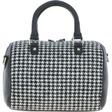 Ashwood Leather & Harris Tweed® Cloth Medium Barrel Bag Black/White: TW-62-12-BW