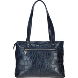Velutto Eleganza' Zip Mid Section Real Leather Shoulder Bag Navy/croc: 52234