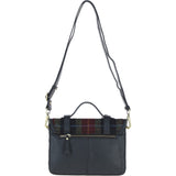 Ashwood Leather & Harris Tweed® Cloth Medium Satchel Bag with Twist Lock Black/Green/Red: TW-34-07-BR