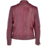 Ladies Leather Biker Jacket Bordeaux: N-12