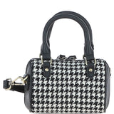 Ashwood Leather & Harris Tweed® Cloth X-Small Barrel Bag Black/White: TW-60-12-BW