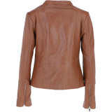 Real Leather Ladies Biker Jacket with Mandarin Collar Tan: AWL-N32