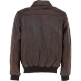 Men's Real Leather Bomber Jacket with Brando Collar Aq Brown: AWM-Pointer