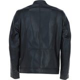 Men's Real Leather Biker Jacket with Cream Contrast stripes Black: AWM-552