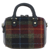 Ashwood Leather & Harris Tweed® Cloth Small Barrel Bag Black/Green/Red: TW-61-07-BR