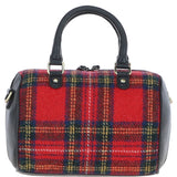 Ashwood Leather & Harris Tweed® Cloth Medium Barrel Bag Black/Red: TW-62-14-BR
