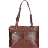 Velutto Eleganza' Zip Mid Section Real Leather Shoulder Bag Cognac/croc: 52234