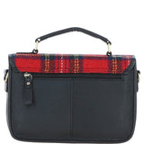 Ashwood Leather & Harris Tweed® Cloth Satchel Bag Black/Red: TW-68-14-BR