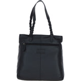 Black Leather Shoulder Bag with Polka Dot Print Pocket: ELA 1128