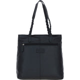 Black Leather Shoulder Bag with Leopard Print Pocket: ELA 1128