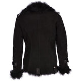 Womens Luxury Side Zip Toscana Suede Sheepskin Pilot Jacket Black: KB-806
