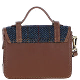 Ashwood Leather & Harris Tweed® Cloth Mini Satchel Bag with Twist Lock Tan/Navy: TW-32-11-TN