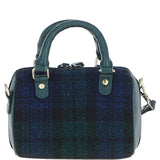 Ashwood Leather & Harris Tweed® Cloth Small Barrel Bag Green/Watch: TW-61-18-GW