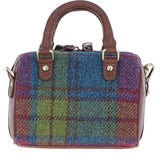 Ashwood Leather & Harris Tweed® Cloth Small Barrel Bag Tan/Purple: TW-61-13-TP