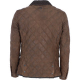 Mens Trapper Diamond Quilted Leather Jacket with Corduroy Brando Collar Brown 27: 162222