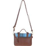 Ashwood Leather & Harris Tweed® Cloth Small Satchel Bag with Twist Lock Tan/LT Blue: TW-33-05-TB