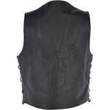 Men's Leather Embossed Laced Waistcoat Black: W/COAT LTR