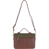 Ashwood Leather & Tweed Medium Satchel Bag with Twist Lock Tan/Green Check: TW-34-010-TGNH