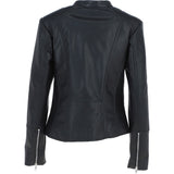 Real Leather Ladies Biker Jacket with Mandarin Collar Black: AWL-N32