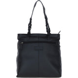 Black Leather Shoulder Bag with Pony Print Pocket: ELA 1128