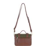 Ashwood Leather & Tweed Small Satchel Bag with Twist Lock Tan/Green Check: TW-33-010-TGNH