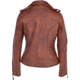 Women's Leather Biker Jacket Tan: 2741