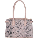 Suede Snake Print Long Handled Three Section Shoulder Bag Pink – 62676