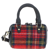 Ashwood Leather & Harris Tweed® Cloth X-Small Barrel Bag Black/Red: TW-60-14-BR