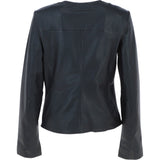 Collarless Ladies Casual Leather Jacket Black: AWL-1282