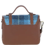 Ashwood Leather & Harris Tweed® Cloth Mini Satchel Bag with Twist Lock Tan/Blue: TW-32-05-TB