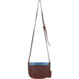 Ashwood Leather & Harris Tweed® Cloth Saddle Crossbody Bag with Twist Lock Tan/LT Blue: TW-30-05-TB