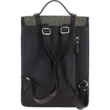 Ashwood Leather & Harris Tweed® Cloth Large Backpack with Twist Lock Brown/Green: TW-38-09-BG